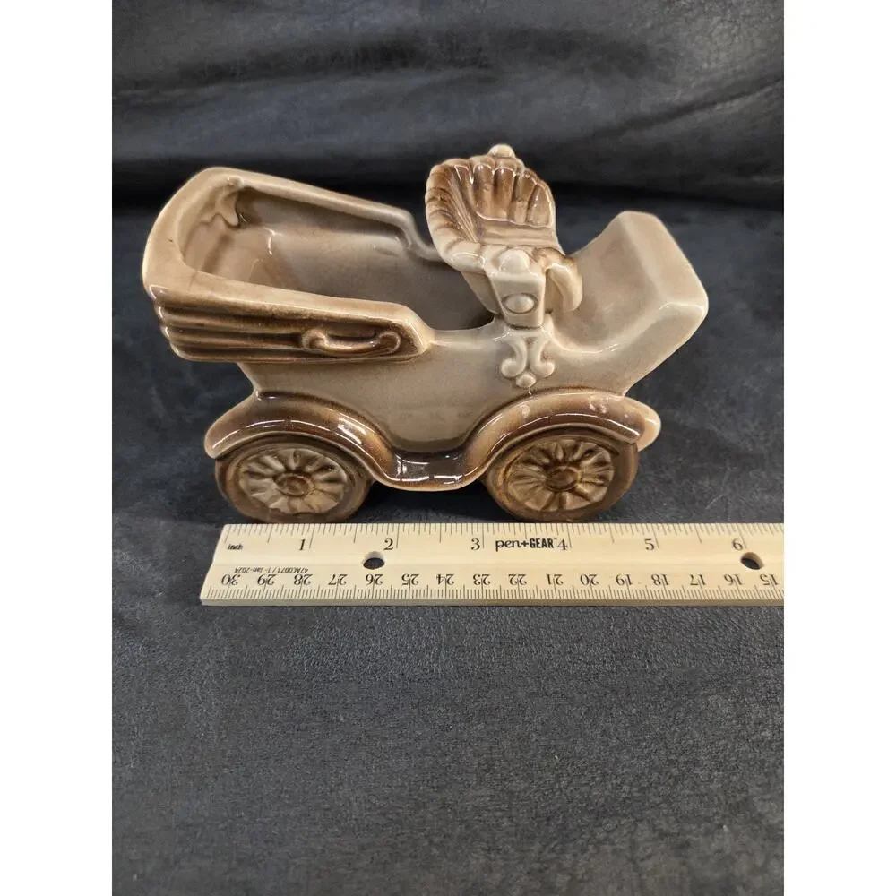 Vintage Ceramic Antique Car Planter Made in Japan Brown Glaze Horseless Carriage